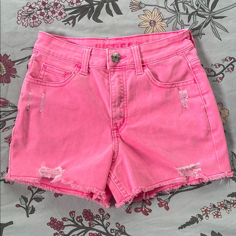 Justice Pink Denim Jean Shorts with Distressed Details (12)